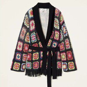 Twinset Multicoloured Crochet-Like Cardigan - Size 16